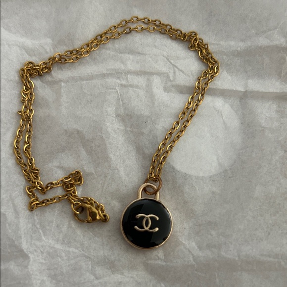CHANEL Gold and Black Logo Necklace - Picture 1 of 4